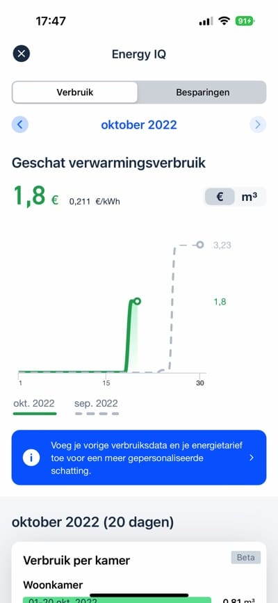 Tado thermostaat - screenshot app