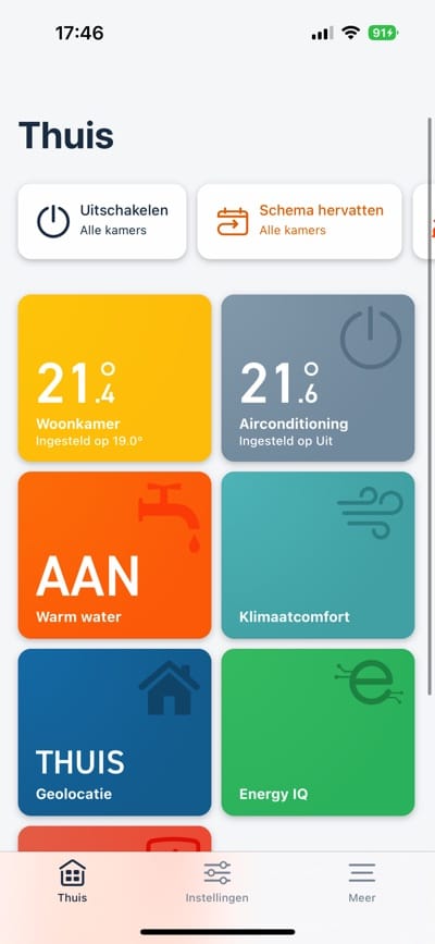Tado thermostaat - screenshot app